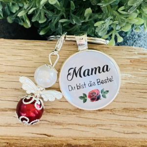Schlüsselanhänger Mama - Du bist die Beste-Engel-Herz -rot – Bild 3