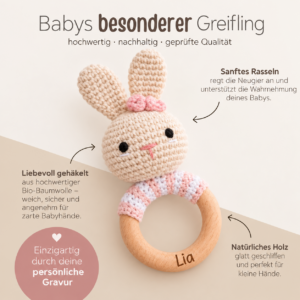 Babyrassel Raupe gehäkelt personalisiert – Bild 4