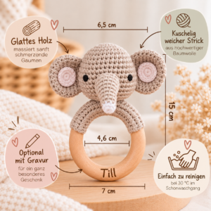 Babyrassel Raupe gehäkelt personalisiert – Bild 5
