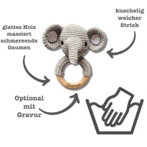 Babyrassel ELEFANT gehäkelt personalisiert – Bild 3