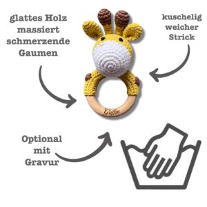 Babyrassel GIRAFFE gehäkelt personalisiert – Bild 3