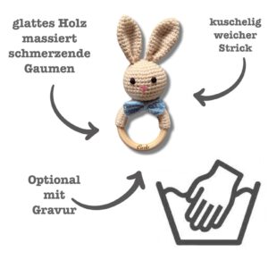 Babyrassel HASE blau gehäkelt personalisiert – Bild 3