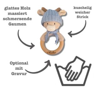 Babyrassel KUH gehäkelt personalisiert – Bild 3