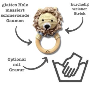 Babyrassel LÖWE gehäkelt personalisiert – Bild 3