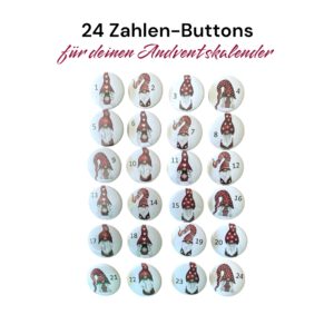 24 Zahlen-Buttons für deinen Adventskalender mit niedlichen Wichtel-Figuren – Bild 4
