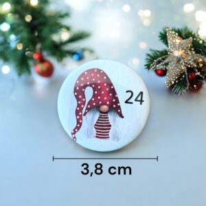 24 Zahlen-Buttons für deinen Adventskalender mit niedlichen Wichtel-Figuren – Bild 3