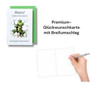 Glückwunschkarte zur Einschulung mit Dinosaurier-Motiv, A6 Format mit Umschlägen – Bild 3
