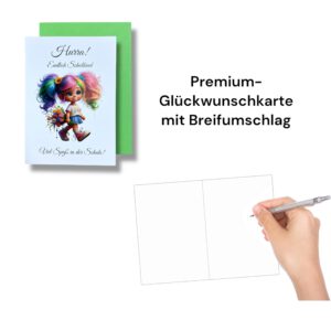 Einschulungskarte mit Regenbogen-Motiv, A6 Klappkarte mit Umschlägen, Grün – Bild 3
