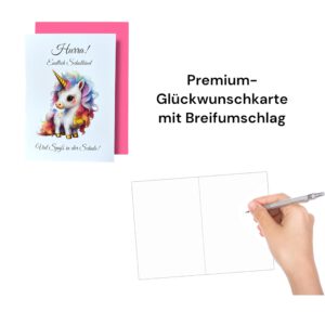Einschulungskarte mit Einhorn-Motiv, A6 Glückwunschkarte mit Umschlag – Bild 3