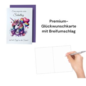 Magische Einschulungskarten mit Einhorn-Motiv, A6 Klappkarten mit Umschlag, Premium-Qualität – Bild 3