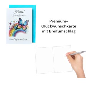 Glückwunschkarte zur Einschulung mit Schmetterling und Regenbogen, A6 Format, Premium Qualität – Bild 3