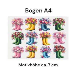 RUB ON Sticker Blumen - Stiefel, Sommer, Bogen A4, randlose Rubons Sticker, Tischdeko, Rubon Aufkleber – Bild 3