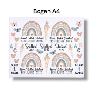 Rub Ons Sticker - Schulkind 2025 - Beige Boho - DIN A4- randlose Rubons Schulanfang, Einschulung, Tischdeko erster Schultag – Bild 3