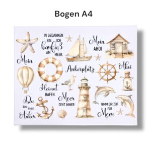 Rub Ons Sticker, DIN A4, Maritim, Leuchtturm, Strandhaus, Möwe, Anker, Sprüche, Meer, randlose Rubons Sticker, Tischdeko, Rubon Aufkleber – Bild 3