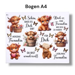 Rub Ons Sticker, DIN A4, KUH, Freundin, Sprüche, randlose Rubons Sticker, Tischdeko, Rubon Aufkleber – Bild 3