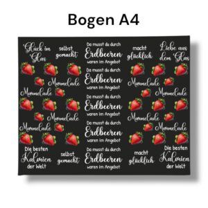 Rub Ons Sticker - Marmelade - Erdbeeren - DIN A4- randlose Rubons, weiß, Erdbeermarmelade, Etiketten – Bild 3