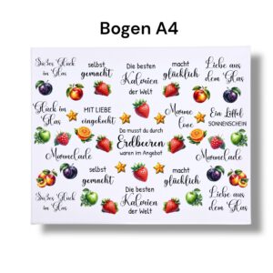Rub Ons Sticker - Marmelade - DIN A4- Apfel, Erdbeeren, randlose Rubons, weiß, Erdbeermarmelade, Etiketten – Bild 3