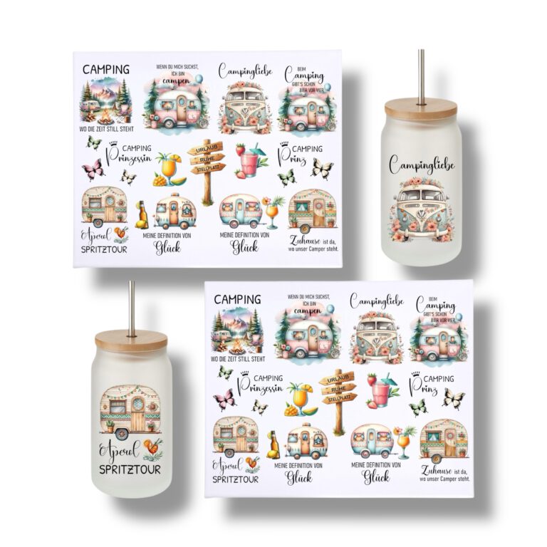RUB ONs Sticker Camping, Sprüche, Camperliebe, Aperol Spritztour, randlose Rubons
