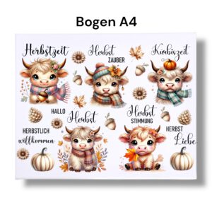 Rub Ons Sticker, DIN A4, Herbst, KUH, Sprüche, randlose Rubons Sticker, Tischdeko, Rubon Aufkleber – Bild 3