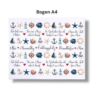 Rub Ons Sticker, Maritim Sticker, DIN A4, blau, Möwe, Anker, Sprüche, Meer, randlose Rubons Sticker, Tischdeko, Rubon Aufkleber – Bild 3