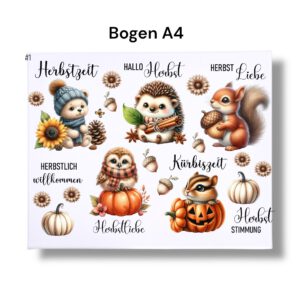 Rub Ons Sticker, DIN A4, Herbsttiere, Sprüche, Herbst, randlose Rubons Sticker, Tischdeko, Rubon Aufkleber – Bild 3