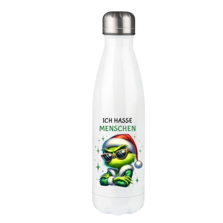 Lustige Grinch Trinkflasche, 350ml,500ml oder 750ml Edelstahlflasche, Spülmaschinenfest, Lustige Geschenkidee, Wichtelgeschenk