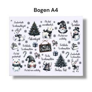 Rub-Ons-Sticker, #1 Weihnachten, DIN A4, Wichtel, Schneemann, randlose Rubons Sticker, Tischdeko, Rubon Aufkleber – Bild 4