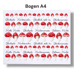 Rub Ons Sticker, DIN A4, Pilz, Sprüche, Herbst, Fliegenpilze, randlose Rubons Sticker, Tischdeko, Rubon Aufkleber – Bild 3