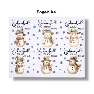 Rub-Ons-Sticker, Schneeballschlacht im Glas, DIN A4,Weihnachten, Schneemann, randlose Rubons Sticker – Bild 3