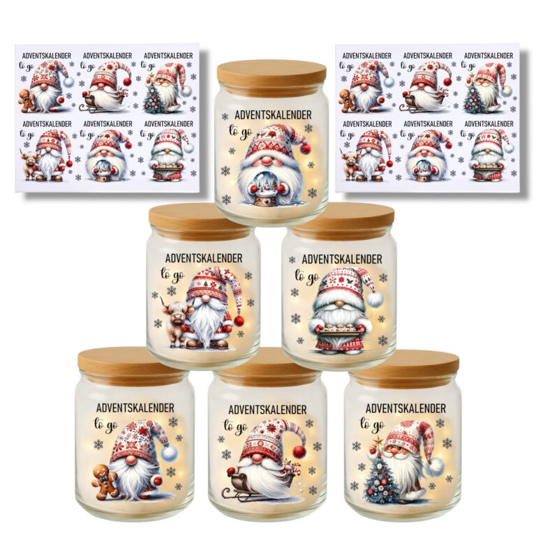 Rub-Ons-Sticker, Adventskalender to go, DIN A4,Weihnachten, Wichtel, randlose Rubons Sticker
