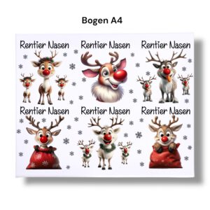 Rub-Ons-Sticker, Rentier Nasen, DIN A4,Weihnachten, Rentier Pupse, randlose Rubons Sticker – Bild 4