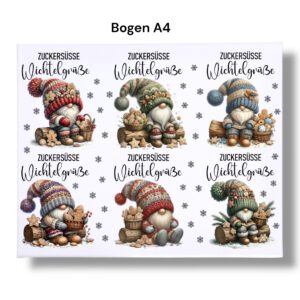 Rub-Ons-Sticker, Zuckersüße Wichtelgrüße, DIN A4, Wichtel, Weihnachten, randlose Rubons Sticker – Bild 3
