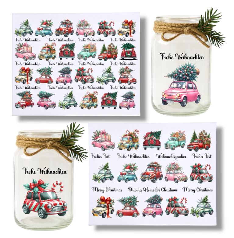 Rub-Ons-Sticker, Weihnachten Auto, DIN A4, randlose Rubons Sticker