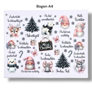 Rub-Ons-Sticker, #2 Weihnachten rosa, DIN A4, Wichtel, Schneemann, randlose Rubons Sticker, Tischdeko, Rubon Aufkleber – Bild 4