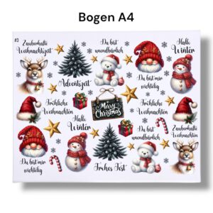 Rub-Ons-Sticker, #3 Weihnachten rot, DIN A4, Wichtel, Schneemann, randlose Rubons Sticker, Tischdeko, Rubon – Bild 3
