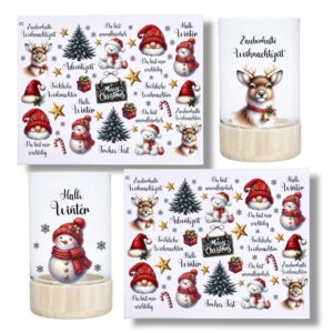 Rub-Ons-Sticker, #3 Weihnachten rot, DIN A4, Wichtel, Schneemann, randlose Rubons Sticker, Tischdeko, Rubon