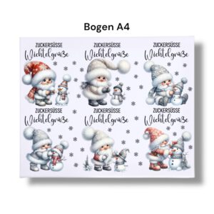 Rub-Ons-Sticker, Zuckersüße Wichtelgrüße - Schneeballschlacht im Glas, DIN A4, Wichtel, Weihnachten, randlose Rubons – Bild 3