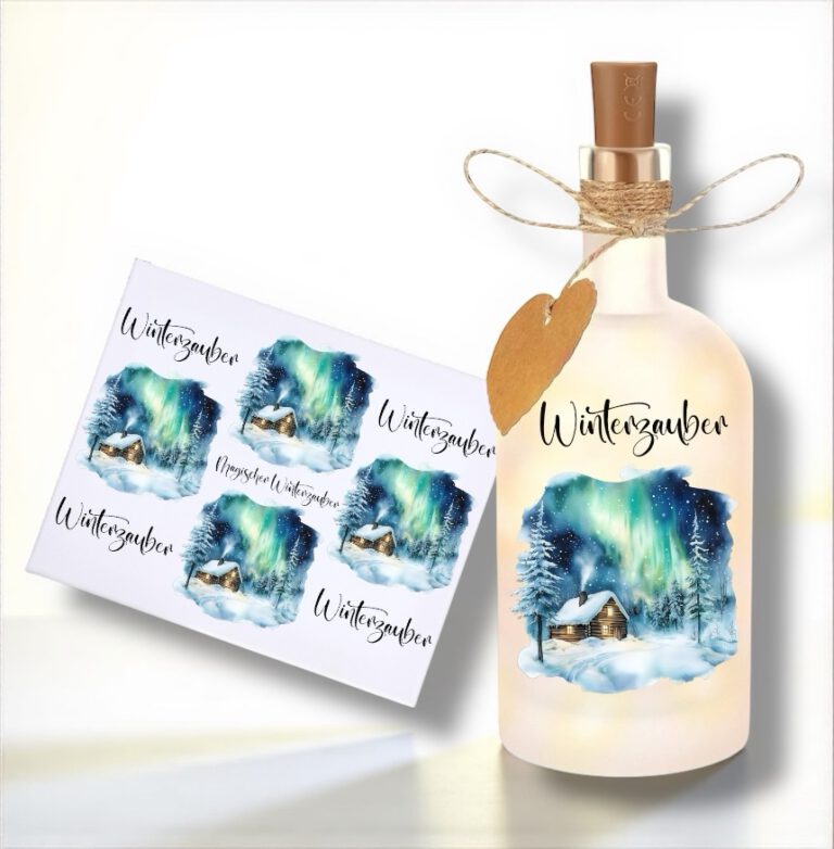 Rub-Ons-Sticker, #2 Glasflasche oder Dekolaterne, Nordlichter - Winterzauber, DIN A4, randlose Rubons