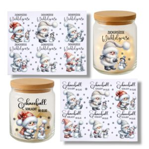 Rub-Ons-Sticker, Zuckersüße Wichtelgrüße - Schneeballschlacht im Glas, DIN A4, Wichtel, Weihnachten, randlose Rubons – Bild 1