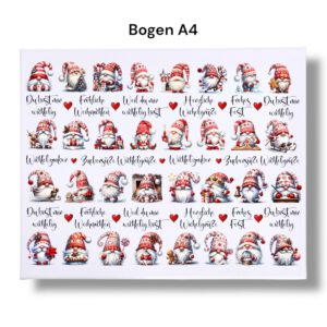 Rub-Ons-Sticker, #1 Mini-Wichtel rot, kleine Motive, Weihnachten, DIN A4, randlose Rubons Sticker – Bild 4