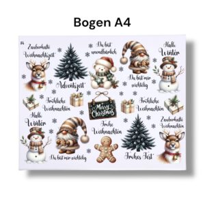 Rub-Ons-Sticker, #4 Weihnachten braun-beige, DIN A4, Wichtel, Schneemann, randlose Rubons Sticker – Bild 3