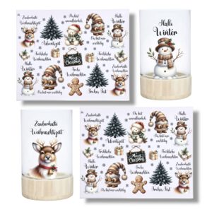 Rub-Ons-Sticker, #4 Weihnachten braun-beige, DIN A4, Wichtel, Schneemann, randlose Rubons Sticker