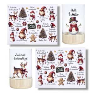 Rub-Ons-Sticker, #5 Weihnachten bordeaux-rot, DIN A4, Wichtel, Schneemann, randlose Rubons Sticker