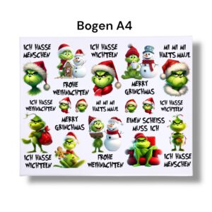 Rub-Ons-Sticker, Grinsch, DIN A4, Ich hasse Weihnachten, randlose Rubons Sticker – Bild 3