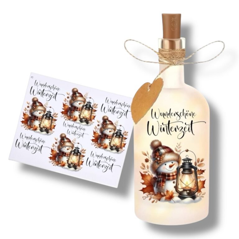 Rub-Ons-Sticker, #3 Glasflasche oder Dekolaterne, Wunderschöne Winterzeit, DIN A4, randlose Rubons