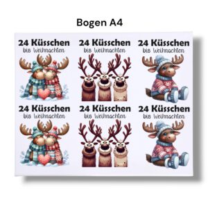 Rub-Ons-Sticker, 24 Küsschen bis Weihnachten, Adventskalender to go, DIN A4,Wichtel, randlose Rubons – Bild 3