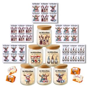 Rub-Ons-Sticker, 24 Küsschen bis Weihnachten, Adventskalender to go, DIN A4,Wichtel, randlose Rubons – Bild 1