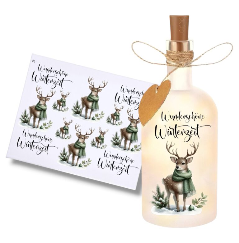 Rub-Ons-Sticker, #4 Glasflasche oder Dekolaterne, Wunderschöne Winterzeit, DIN A4, randlose Rubons