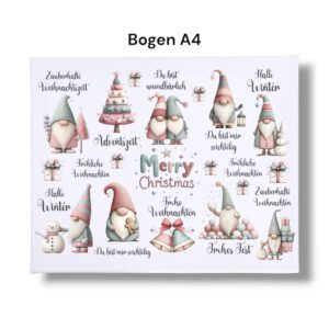 Rub-Ons-Sticker, #6 Weihnachten pastell, DIN A4, Wichtel, Schneemann, randlose Rubons Sticker – Bild 3