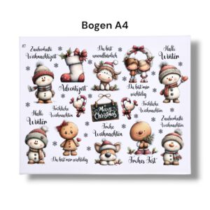 Rub-Ons-Sticker, #7 Weihnachten cute, DIN A4, Wichtel, Schneemann, randlose Rubons Sticker – Bild 3